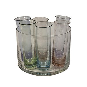 קערה מזכוכית עם 6 שוטים קערה מזכוכית עם 6 שוטים