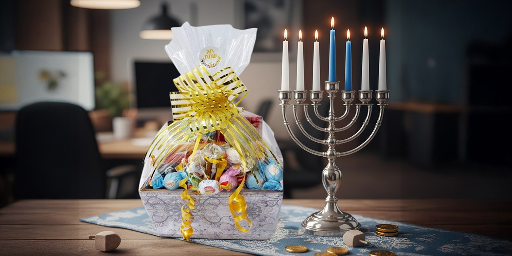 מארז חנוכה לעובדים מארז לחנוכה לעובדים לצד חנוכייה